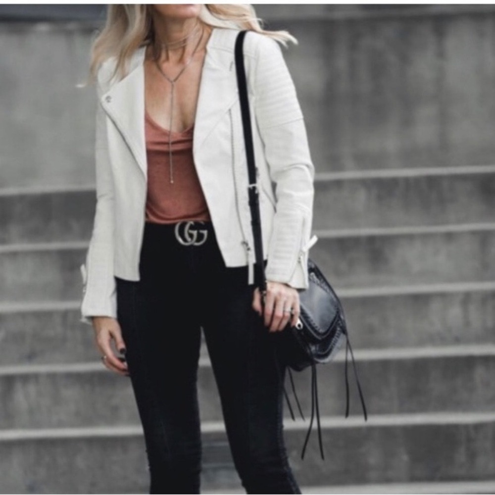 Topshop Faux Leather White Moto Biker Jacket, Size 2